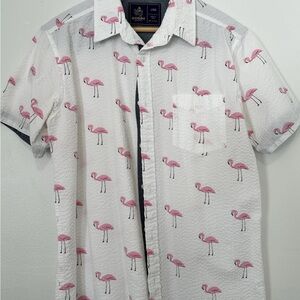 Lrg Men's White Short-Sleeve Button-Down Shirt with Pink Flamingo Print